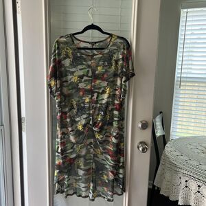 Top Fashion Of New York Women’s MIDI  Dress 2X Mesh Camouflage Y2K Swim Cover Up